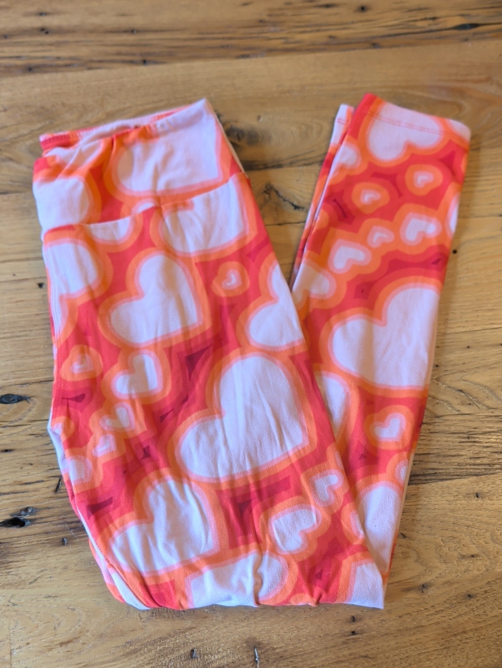 LuLaRoe Heart-Print Leggings in Pink, Orange & Red